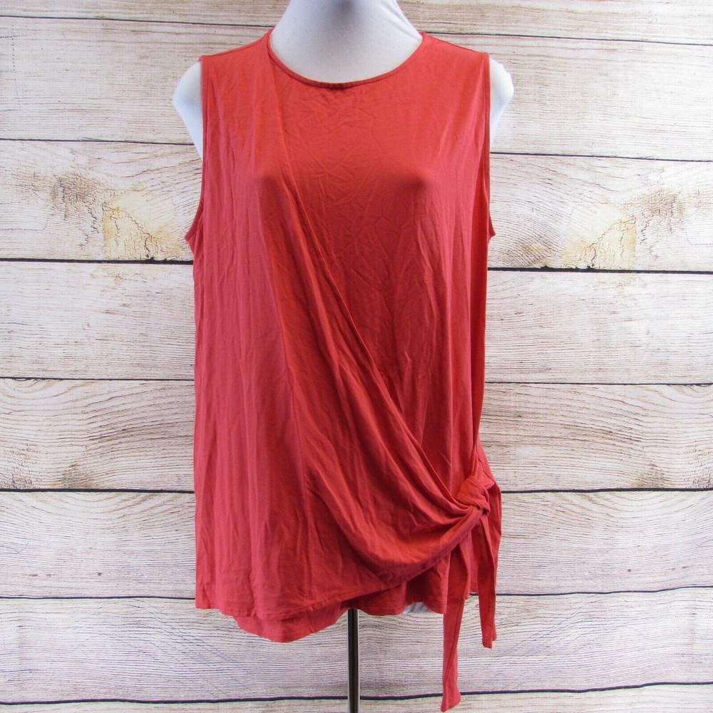 J Jill Wearever Red Orange Sleeveless Top Size M Faux Wrap Tank Tie Lagenlook